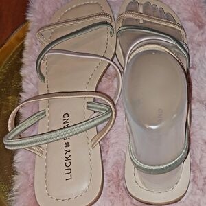 Lucky Brand Cream and Green Strappy Sandals